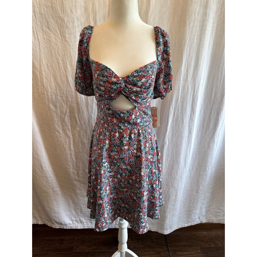 NWT Gianni Bini Blue Floral Flowers Fit Flare Dress‎ Size Large - Party Resort